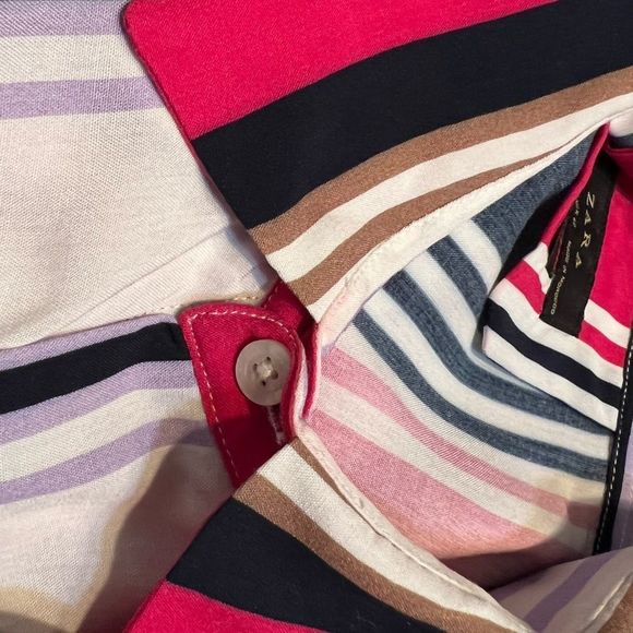 Zara Men's Relaxed Fit Short Sleeve Button Up Pink Blue Stripe Shirt Sz M NWT - Picture 13 of 16